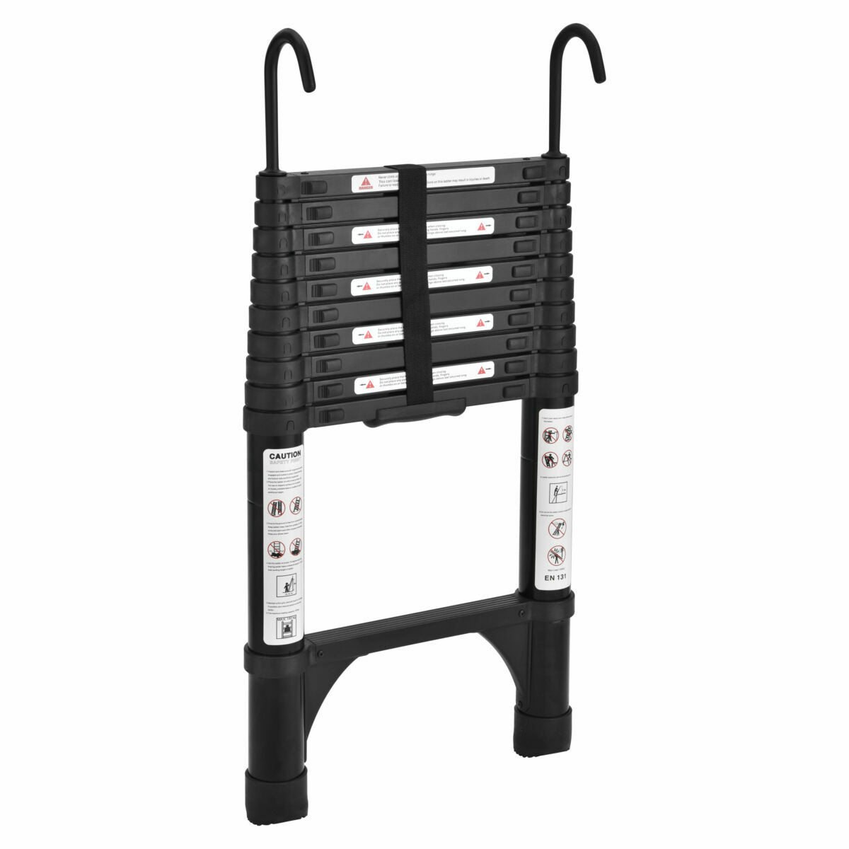 Black 3.2m Portable Telescopic Ladder With Hooks And Carry Bag