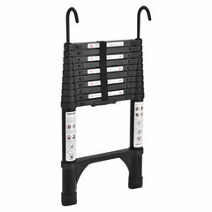 Black 3.2m Portable Telescopic Ladder With Hooks And Carry Bag