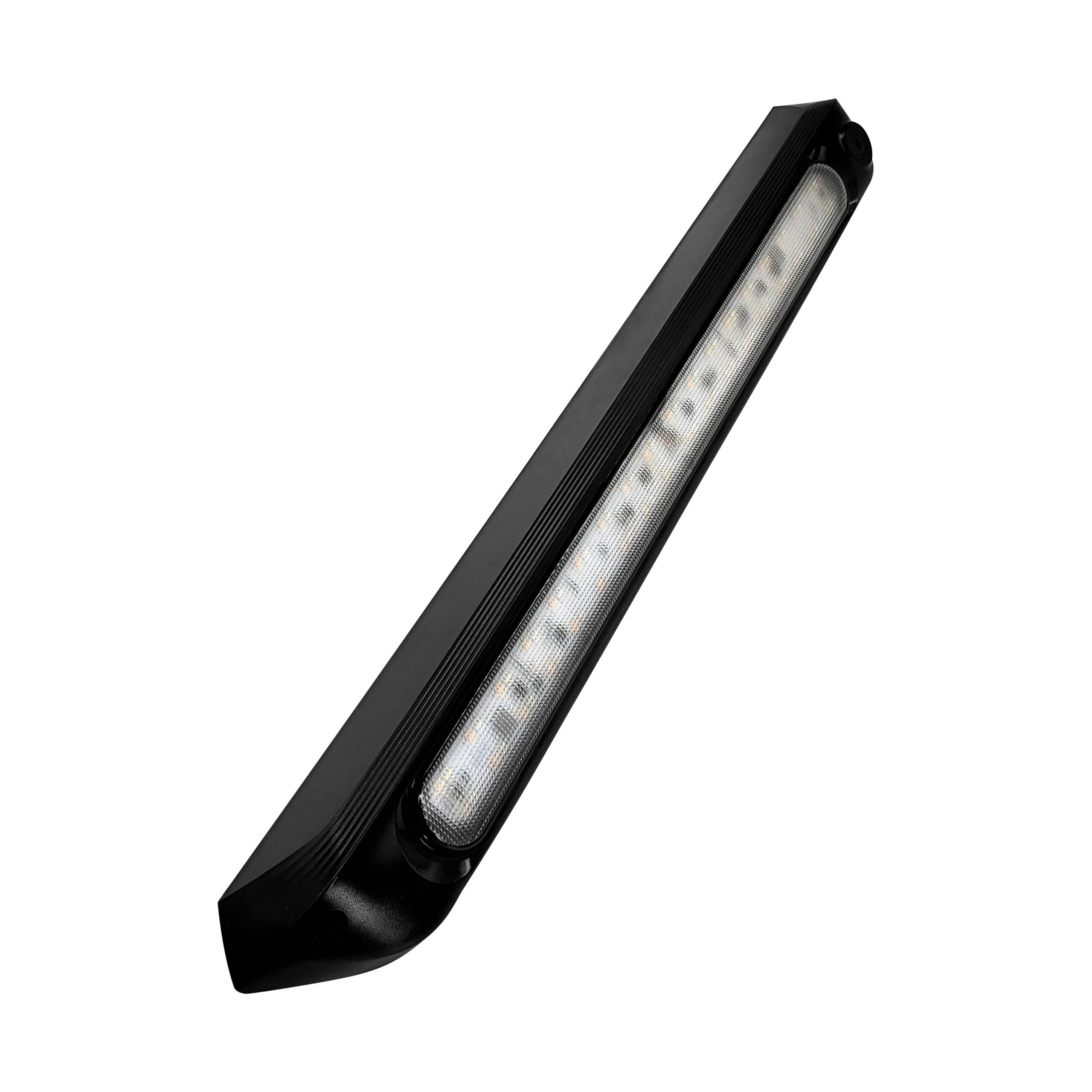 500mm Exterior Awning Light without SWITCH BLACK 12V~28V Dual Lights – Amber and White LED:36*1W white LED 36*0.5W amber LED 15W 2400 lumen Abs housing PC Lens IP67 WATERPROOF (IP67 means the unit can be dropped into a body of water up to a meter deep for h500mm DUAL LED LIGHT 12V AWNING LIGHT AMBER/WHITE LIGHTS NO SWITCH BLACK IP67